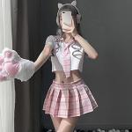 YOMORIO Anime-Inspired Sailor Style Outfit Japanese–Korean Themed Plaid Skirt Costumes for Women (Pink)