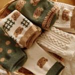 6 Pair Cute Cotton Ankle Socks - Kawaii Bear, Preppy Ruffle, Japanese Thick Fall Vintage Crew for Women (Onesize)