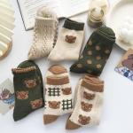 6 Pair Cute Cotton Ankle Socks - Kawaii Bear, Preppy Ruffle, Japanese Thick Fall Vintage Crew for Women (Onesize)