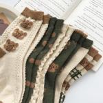 6 Pair Cute Cotton Ankle Socks - Kawaii Bear, Preppy Ruffle, Japanese Thick Fall Vintage Crew for Women (Onesize)