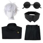 Moalioi Satoru Cosplay Anime Costume Outfit Uniform with Eye Mask Glasses Wig Full Set for Men (Satoru Wig, 2XL)