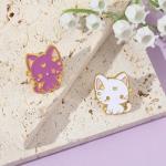 2pcs Anime Cat Brooch Pins For Women Enamel Pins for Backpacks Clothing Jackets Hats Cat Decoration Lady Gifts (white+purple)
