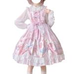 Cuteighteen Lolita Juniors Dresses Kawaii Bunny Print Japanese Style Princess Anime Cosplay Party Cute Teen Dress Costume (Pink, One Size)