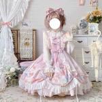 Cuteighteen Lolita Juniors Dresses Kawaii Bunny Print Japanese Style Princess Anime Cosplay Party Cute Teen Dress Costume (Pink, One Size)