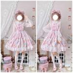 Cuteighteen Lolita Juniors Dresses Kawaii Bunny Print Japanese Style Princess Anime Cosplay Party Cute Teen Dress Costume (Pink, One Size)