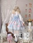 Cuteighteen Lolita Juniors Dresses Kawaii Bunny Print Japanese Style Princess Anime Cosplay Party Cute Teen Dress Costume (Pink, One Size)