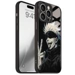 Akatxezy Anime Black Silicone Glass Phone Case for iPhone 14, Creativity Glossy Cover, Manga Unique Design