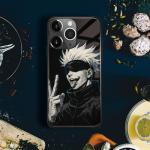 Akatxezy Anime Black Silicone Glass Phone Case for iPhone 14, Creativity Glossy Cover, Manga Unique Design