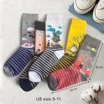 TAUMI 5 Pairs Stripe Colorful Patterned Medium High Top Cotton Crew Socks for Women, Kawaii Cartoon Howl, Kiki, ect