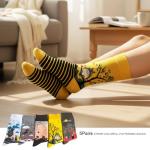 TAUMI 5 Pairs Stripe Colorful Patterned Medium High Top Cotton Crew Socks for Women, Kawaii Cartoon Howl, Kiki, ect