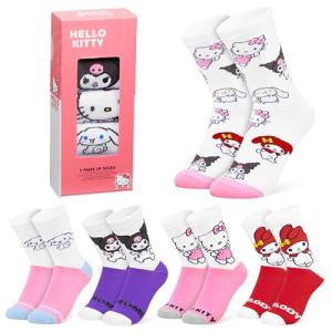 Hello Kitty Women Socks Pack of 5 Calf Length Character Socks Novelty Anime Kawaii Sock Set Kuromi Cinnamoroll Gifts for Her
