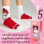 Hello Kitty Women Socks Pack of 5 Calf Length Character Socks Novelty Anime Kawaii Sock Set Kuromi Cinnamoroll Gifts for Her