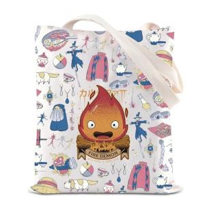 TGBJE Animation Tote Bag Anime Demon Grocery Bag Japanese Anime Gift Movie Character Inspired Shoulder Bag Anime Fire Gift (Fire 2004 tote)