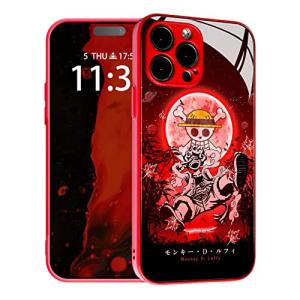 HEMINJYJEF Japanese Anime Anti-Drop Color Soft Silicone Protective Shell Manga Pattern Tempered Glass Covers Multicolor Phone Cases (Red, Gear 5 Nika JoyBoy, for iPhone 14)