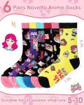 Glitopper 6 Pairs Anime Socks for Women Teen Girls Funny Kawaii Cotton Casual Crew Socks for Anime Lovers Birthday Gifts(Us 5-10,Women)