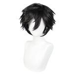 ANOGOL Hair Cap+ Short Black Wig for Men Short Black Men's Wigs for Cosplay Black Anime Cosplay Wig Layered Black Party Wigs with Bangs for Halloween Costume Christmas Peluca Negra Synthetic Hair