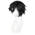 ANOGOL Hair Cap+ Short Black Wig for Men Short Black Men's Wigs for Cosplay Black Anime Cosplay Wig Layered Black Party Wigs with Bangs for Halloween Costume Christmas Peluca Negra Synthetic Hair