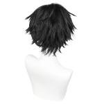 ANOGOL Hair Cap+ Short Black Wig for Men Short Black Men's Wigs for Cosplay Black Anime Cosplay Wig Layered Black Party Wigs with Bangs for Halloween Costume Christmas Peluca Negra Synthetic Hair