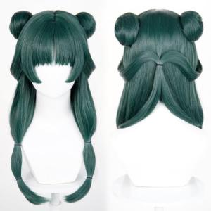 Probeauty Maomao Cosplay Wig, Long Dark Green Wigs with Buns for Anime Costume Halloween Party