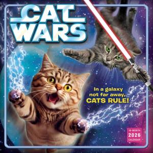 Cat Wars 2026 Wall Calendar, 12-Month Funny Cat Humor & Pop Culture Parody Calendar with Comics and Space Cat Art, 12" × 12"