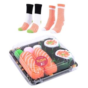 POPCRAZE-Sushi Socks in a Box 1 Size Fits Most 2 or 3 Pairs Valentine Gift Idea for Men and Women (US, Alpha, One Size, Regular, Regular, 2 Pairs)