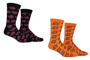 Everything Legwear Naruto Shippuden Socks Cosplay (2 Pair) - (1 Size) Akatsuki Naruto Gifts Crew Socks Women & Men's