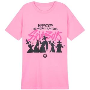 KPop Demon Hunters T Shirt for Girls Teens Officially Licensed Crew Neck Top Short Sleeve Tee Gifts for Girls (5-6 Years, Pink Saja Boys)
