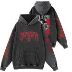 BNNNRNJA Unisex Anime Washed Hoodie Cosplay Costume Men Vintage Sweatshirts Long Sleeve Casual Hooded Pullover for Women(XXL,Black-B)