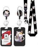 LOPIOIO ID Badge Holder with Retractable Badge Reel Clip, Detachable Lanyards for ID Badges, Vertical ID Card Holder for Women, Men, Nurses, Doctors, Teachers, Office Gifts - Anime Kawaii Cat