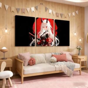 Erosebridal Japanese Anime Framed Wall Decor, Kids Anime Girl Canvas Wall Art Kawaii Japanese Style Artwork Posters Cartoon Japan Animation Painting For Living Room Bedroom, Red Black 12"X 16"