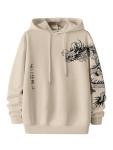 Floerns Men's Letter Graphic Print Lightweight Hoodies Long Sleeve Drawstring Pullover Sweatshirts With Pockets Pale Khaki Dragon X-Large