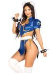 Leg Avenue Womens 4 Pc Street Fighter Battle Chun Li Costume With Bun Covers, SMALL, Multicolor
