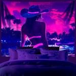 AOHMPT Anime Girl, Cool & Sexy Girls Blacklight Tapestry - UV Reactive Glow Wall Art for Bedroom, Gaming Room & Neon Parties, Perfect for Anime Party Decor 59L x 51W