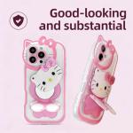 CLQLC Anime Cat Case for iPhone 17,Phone Holder Stand with Makeup Mirror, Kawaii Phone Cases, Cool Unique Protective Cover for Women