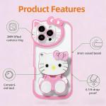 CLQLC Anime Cat Case for iPhone 17,Phone Holder Stand with Makeup Mirror, Kawaii Phone Cases, Cool Unique Protective Cover for Women