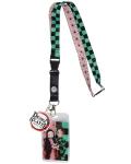 Demon Slayer Lanyard Tanjiro and Nezuko Costume Manga Anime ID Badge Holder Keychain Lanyard w/Large 2" Rubber Pendant