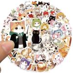 Cute Cat Aesthetic Stickers for Kids Teens, 50PCS Funny Anime Kitten Waterproof Stickers Pack for Water Bottle Laptop Scrapbook, Kawaii Pet Supplies Decals, Cat Animal Party Favors