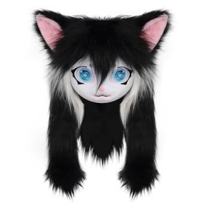 SMILETERNIT Animal Head Cat Fursuit Cut Mask Halloween Masquerade Cosplay Costume Props Blackwhite