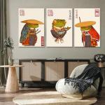 3Pcs Vintage Japanese Frog Wall Art Cute Funny Japan Samurai Frog Posters Prints Japanese Matsumoto Hoji Painting Pictures Eclectic Animal Canvas Wall Decor Framed (green, 12x16 Framed)