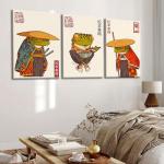 3Pcs Vintage Japanese Frog Wall Art Cute Funny Japan Samurai Frog Posters Prints Japanese Matsumoto Hoji Painting Pictures Eclectic Animal Canvas Wall Decor Framed (green, 12x16 Framed)