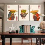 3Pcs Vintage Japanese Frog Wall Art Cute Funny Japan Samurai Frog Posters Prints Japanese Matsumoto Hoji Painting Pictures Eclectic Animal Canvas Wall Decor Framed (green, 12x16 Framed)