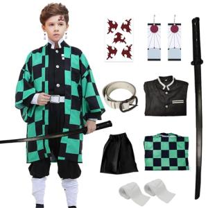 VZQI Halloween Cosplay Costumes Kamado Kids Girls Anime Kimono Hallowee Cloak with Retractable Sword L
