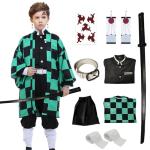 VZQI Halloween Cosplay Costumes Kamado Kids Girls Anime Kimono Hallowee Cloak with Retractable Sword L