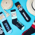 One Piece 5 Pack Crew Socks for Men, Teens, Funny Anime Breathable Socks for Work, Sports, Novelty Gifts for Men (3.5/7.5 UK, Black)