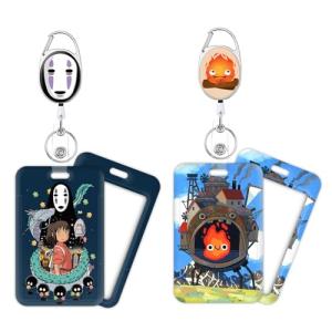 Pounchi Cute Anime Retractable Badge Reels (2 Pack) with Cute Name Tag Badge Holder (2 Pack) Cartoon ID Badge Holders Nursing Badge Reel Badge Clip Gifts for Teens Kids
