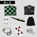 VZQI Halloween Cosplay Costumes Kamado Kids Girls Anime Kimono Hallowee Cloak with Retractable Sword L