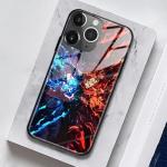 Akatxezy Anime Phone Case for iPhone 14, Manga Design Tempered Glass Back with Soft Silicone Bumper, Shockproof Glossy Cover Shell