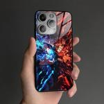 Akatxezy Anime Phone Case for iPhone 13, Manga Design Tempered Glass Back with Soft Silicone Bumper, Shockproof Glossy Cover Shell