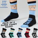 One Piece 5 Pack Crew Socks for Men, Teens, Funny Anime Breathable Socks for Work, Sports, Novelty Gifts for Men (3.5/7.5 UK, Black)