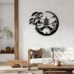 LIYOUYA Bonsai Tree Torii Gate Metal Wall Decor - Japanese Style Room Decor Black Wall Art Home Decor for Living Room, Bedroom, Dining Room (Black)